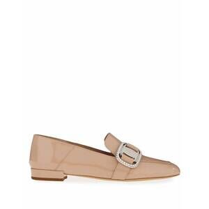 NEW SALVATORE FERRAGAMO women's vara patent leather chain loafers in beige